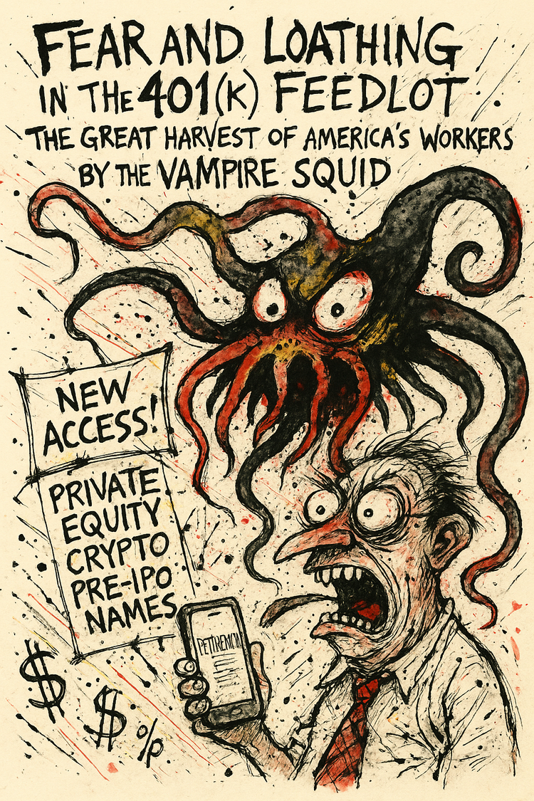 Fear and Loathing in the 401(k) Feedlot: The Great Harvest of America’s Workers by the Vampire Squid